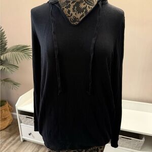 Lou & Grey Women Black Lightweight Long Sleeve Hoodie Pullover V-Neck XS